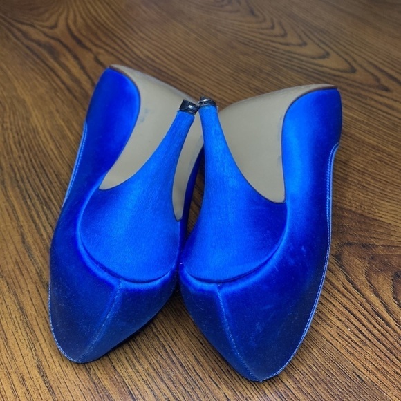 🌷 Dyeables 🌷 Vintage Gorgeous Vibrant Blue Satin Heel Shoes - Picture 9 of 13
